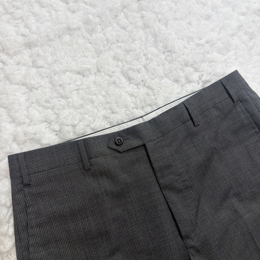 ZANELLA Wool Dress Pants Mini Check Dark Gray Straight Leg Italy Mens 35 New!